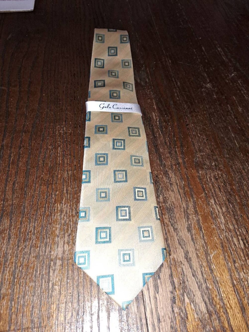 New Galo Cossinni Silk Handmade Mens Dress Neck Tie Tan Teal NWT